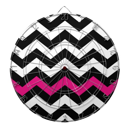 ホックラシックトピンクと黒と白のジグザグ ダーツボード (正面)