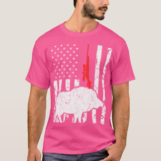 ホッグ狩りアメリカ国旗の愛国的なアメリカのライフル Tシャツ