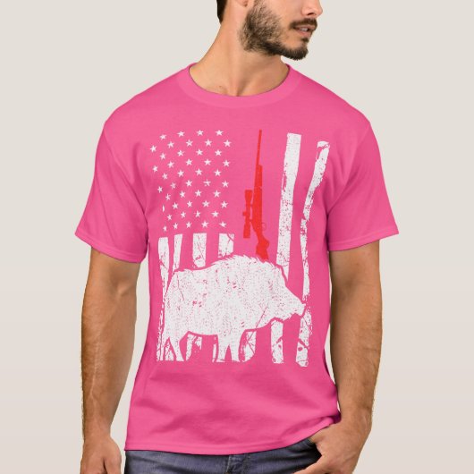 ホッグ狩りアメリカ国旗の愛国的なアメリカのライフル Tシャツ (正面)
