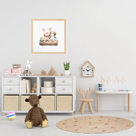 ホッグ。カエル&ログの上の犬！かわいいキッズ子供部屋 ポスター