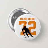 ホッケパーソナライズされたープレーヤー名番号オレンジ 缶バッジ (正面&裏面)