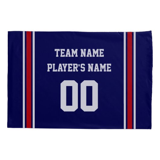 ホッケパーソナライズされたー枕ケース、ネービーブルー、ホワイト 枕カバー (裏面)