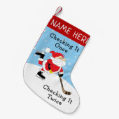 ホッケパーソナライズされたー・サンタが2回確認 スモールクリスマスストッキング (正面 (吊り時))