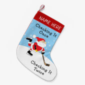 ホッケパーソナライズされたー・サンタが2回確認 スモールクリスマスストッキング (正面 (吊り時))