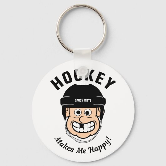 ホッケーが私をハッピーおもしろいグ漫画ホッケー選手 キーホルダー (正面)