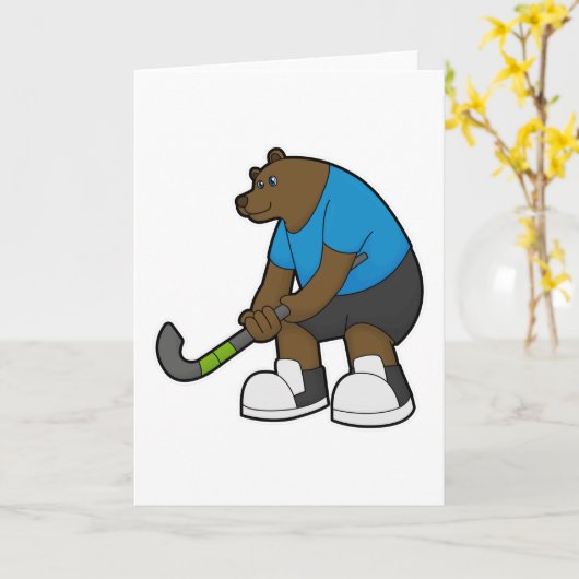 ホッケーでクマと対決するホッケーのスティック カード (黄色い花)