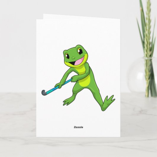 ホッケーでホッケーのスティックを持つカエル カード (裏面)