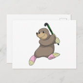 ホッケーでホッケーのスティックを持つモグラ ポストカード (正面/裏面)