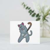 ホッケーでホッケースティックを持つ猫 ポストカード (スタンド正面)