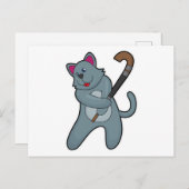 ホッケーでホッケースティックを持つ猫 ポストカード (正面/裏面)