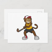 ホッケーでホッケースティックを持つ猿 ポストカード (正面/裏面)