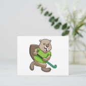 ホッケーでホッケーバットを持つビーバー ポストカード (スタンド正面)