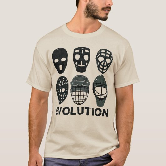 ホッケーのゴールキーパーのマスクの進化 Tシャツ (正面)