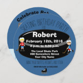 ホッケーのスケートで滑るの誕生会の円の招待 招待状 (正面/裏面)