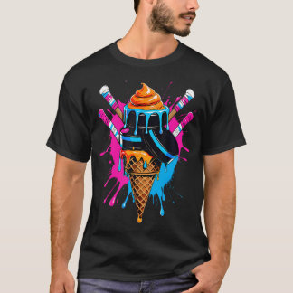ホッケーのスティック アイスクリーム スプリンクル ドリップ スポーツ男子 Tシャツ