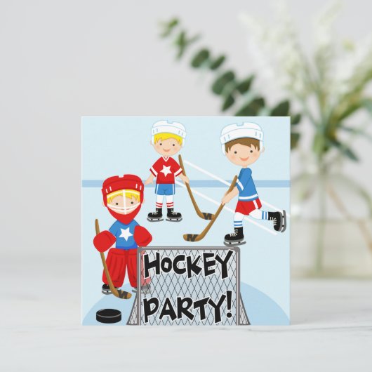 ホッケーのスポーツのパーティーのカスタムな誕生日の招待状 招待状 (スタンド正面)