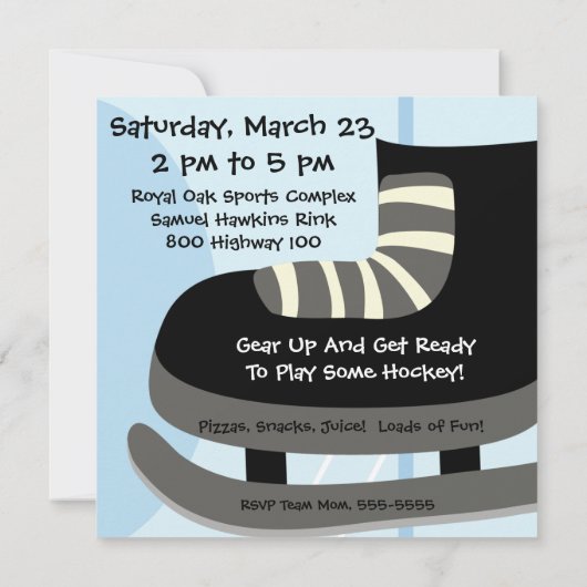 ホッケーのスポーツのパーティーのカスタムな誕生日の招待状 招待状 (裏面)