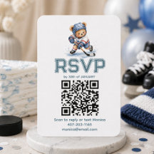 ホッケーのテディベア ベビーシャワー QRコード RSVP 同封