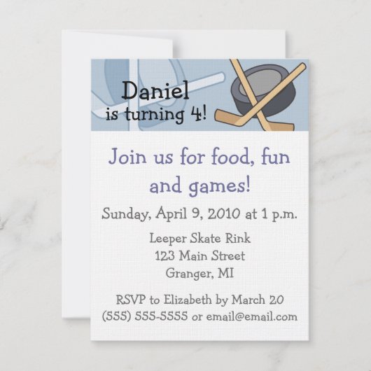 ホッケーのバースデーパーティ招待状4.25 inに 招待状 (正面)