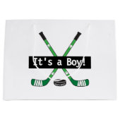 ホッケーのベビー男の子または女の子の緑のホッケースティック ラージペーパーバッグ (正面)