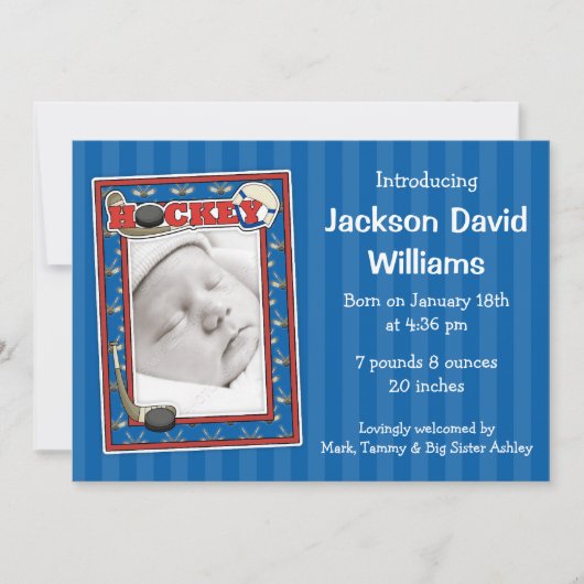 ホッケーの写真の誕生の発表 案内状 (正面)