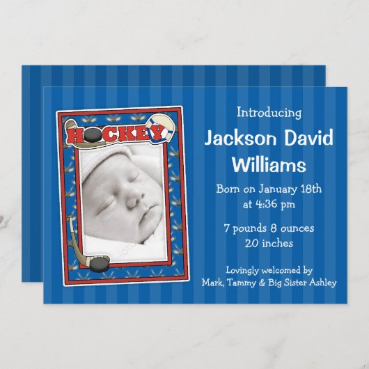 ホッケーの写真の誕生の発表 案内状 (正面/裏面)