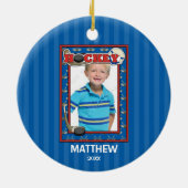 ホッケーの写真フレームはパーソナライズなクリスマスをからかいます セラミックオーナメント (裏面)