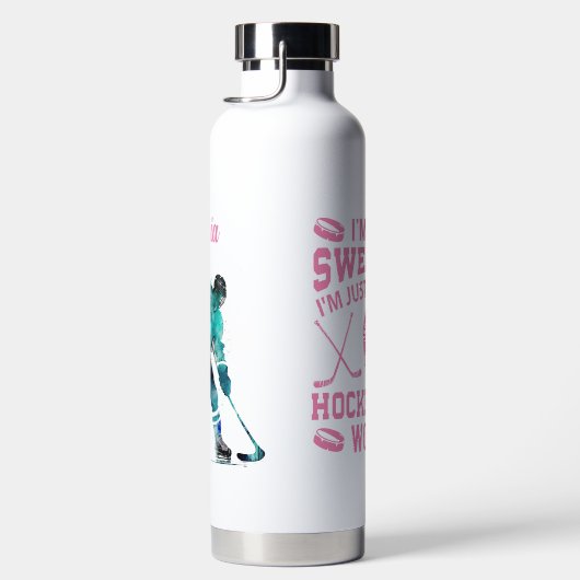 ホッケーの母の言葉ピンクを使うと誓わなおもしろいい ウォーターボトル (右面)