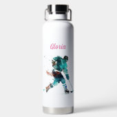 ホッケーの母の言葉ピンクを使うと誓わなおもしろいい ウォーターボトル (背面)