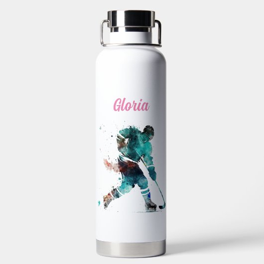 ホッケーの母の言葉ピンクを使うと誓わなおもしろいい ウォーターボトル (背面)