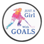 ホッケーの水彩を持つゴールだけの少女 アイスホッケーパック (正面)