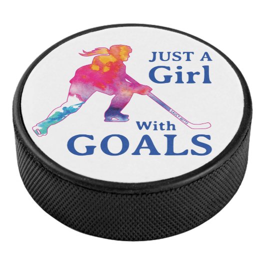 ホッケーの水彩を持つゴールだけの少女 アイスホッケーパック (3/4)