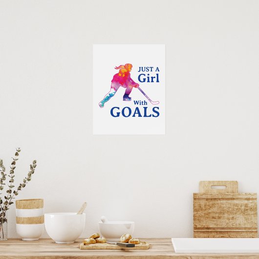 ホッケーの水彩を持つゴールだけの少女 ポスター (キッチン)