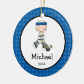 ホッケーの男の子はパーソナライズなクリスマスをからかいます セラミックオーナメント (左)