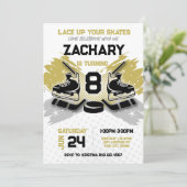 ホッケーの誕生日招待状 ゴールドテーマ 招待状 (スタンド正面)