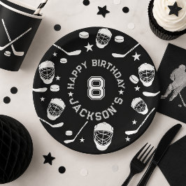 ホッケーの黒と白をテーマにした子供の誕生日パーティー ペーパープレート