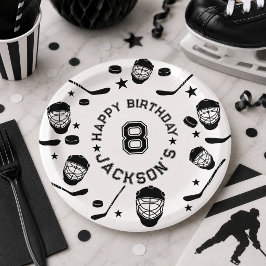 ホッケーの黒と白をテーマにした子供の誕生日パーティー ペーパープレート