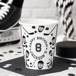 ホッケーの黒と白をテーマにした子供の誕生日パーティー 紙コップ