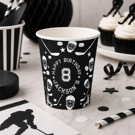 ホッケーの黒と白をテーマにした子供の誕生日パーティー 紙コップ