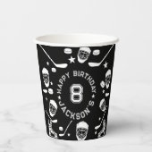 ホッケーの黒と白をテーマにした子供の誕生日パーティー 紙コップ (裏面)