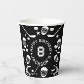 ホッケーの黒と白をテーマにした子供の誕生日パーティー 紙コップ (正面)