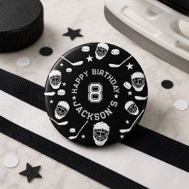 ホッケーの黒と白をテーマにした子供の誕生日パーティー 缶バッジ