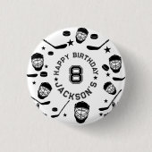 ホッケーの黒と白をテーマにした子供の誕生日パーティー 缶バッジ (正面)