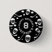 ホッケーの黒と白をテーマにした子供の誕生日パーティー 缶バッジ (正面)