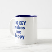 ホッケーは私に幸せなマグをします ツートーンマグカップ (正面左)