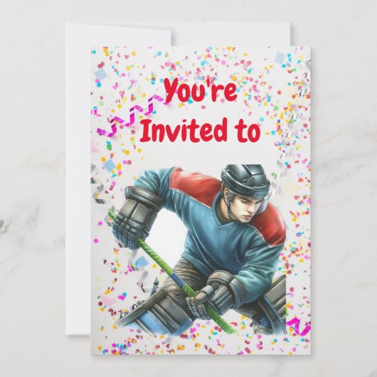 ホッケーをテーマにした誕生日パーティーの招待状 招待状 (正面)