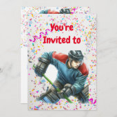 ホッケーをテーマにした誕生日パーティーの招待状 招待状 (正面/裏面)