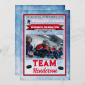 ホッケーをテーマにした1枚の写真のクリスマスカード 招待状 (正面/裏面)