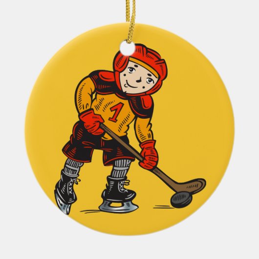 ホッケーを遊んでいる男の子 セラミックオーナメント (正面)