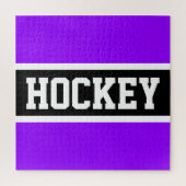 ホッケーアスレティックブライトパープル白黒ストライプ ジグソーパズル (縦)